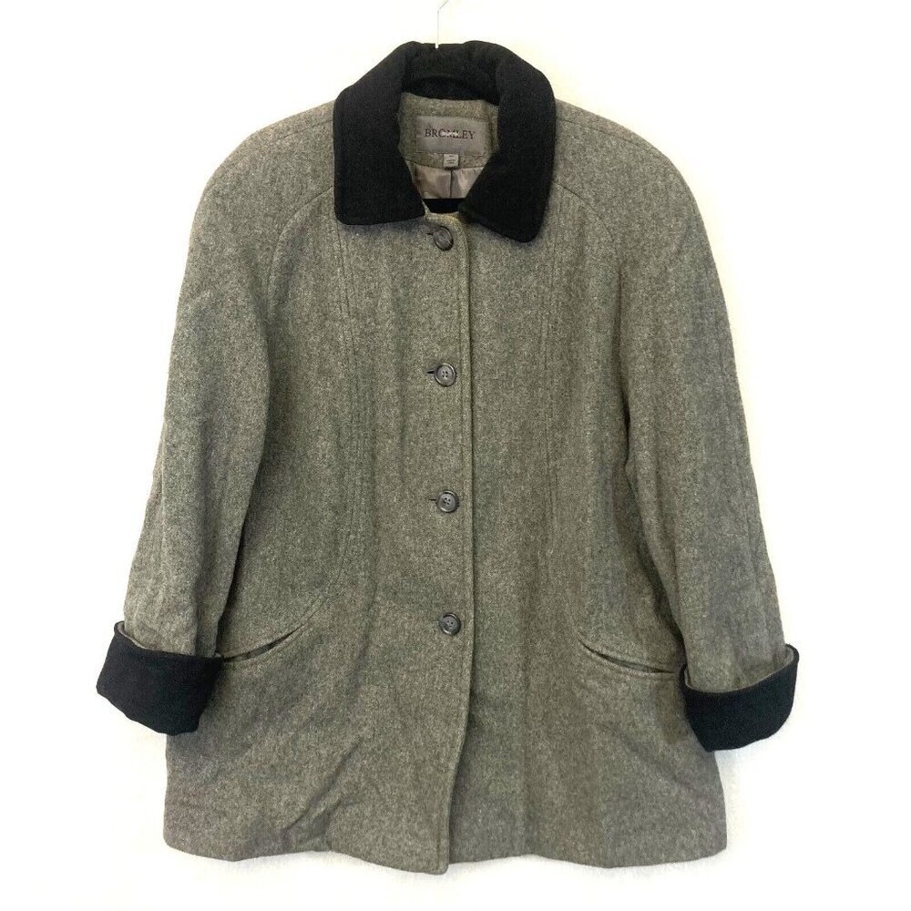 Vintage Bromley Collection Wool Blend‎ Coat Womens Size 14P 14 Petite Gray Black